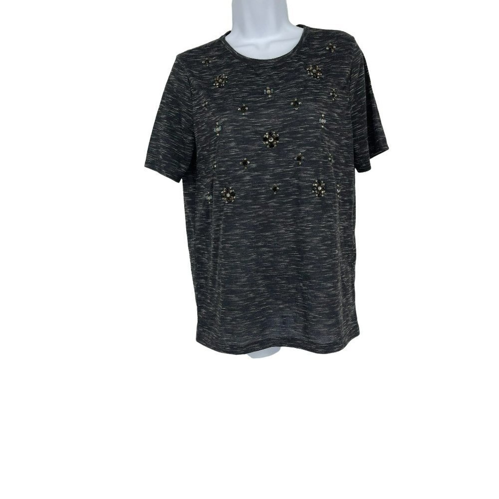 Loft Space Dye Short Sleeve Round Neck Embellished T-Shirt Size M
